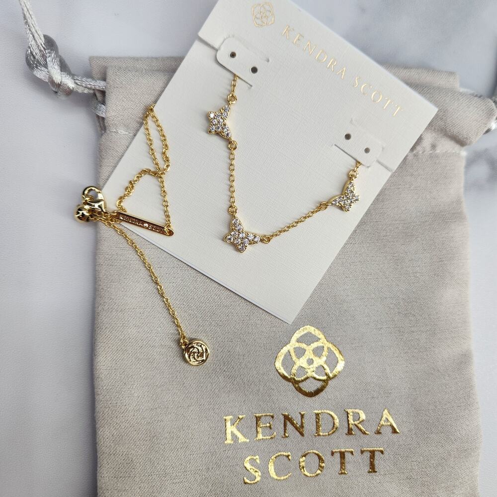 Kendra Scott Butterfly Rhinestone Necklace Gold Tone Necklace Crystal Jewelry